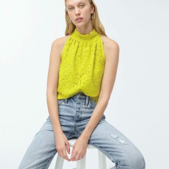 J. Crew Lace Chartreuse Halter Neck Blouse XXS - Picture 1 of 12